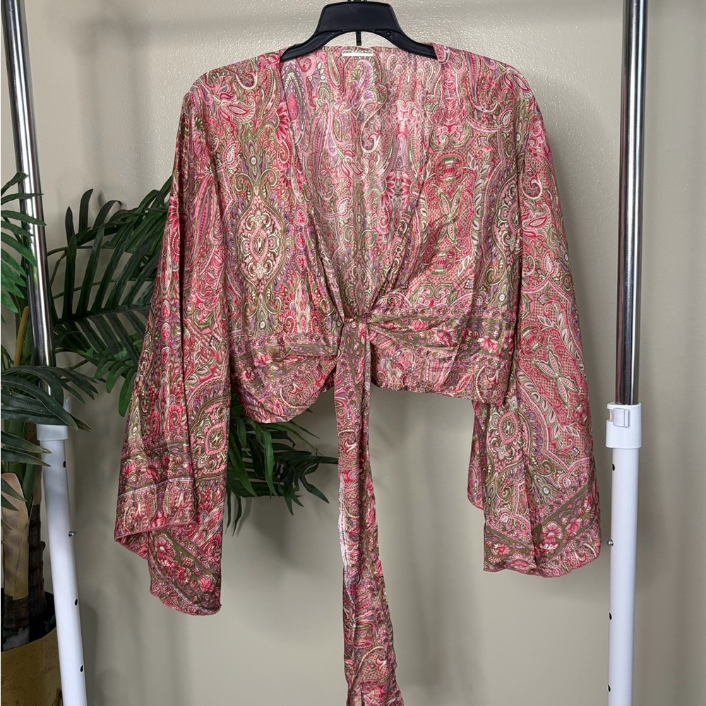 Cynthia Mehra Boho Paisley 2-Piece Set | Wrap Tie Top & Wide Leg Pants | Resort